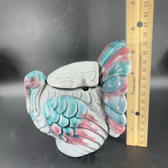 Vintage Tom and Hen Ceramic Turkey Bird Sugar Bowl Dish With Lid Marked Vintage - Picture 3 of 14